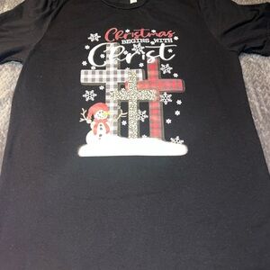 Christmas begins with Christ, black tee